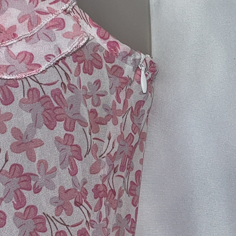PrettyLittleThing Pink Floral Chiffon Maxi Dress | Size 2 | Sheer Frill Detail - Picture 6 of 9
